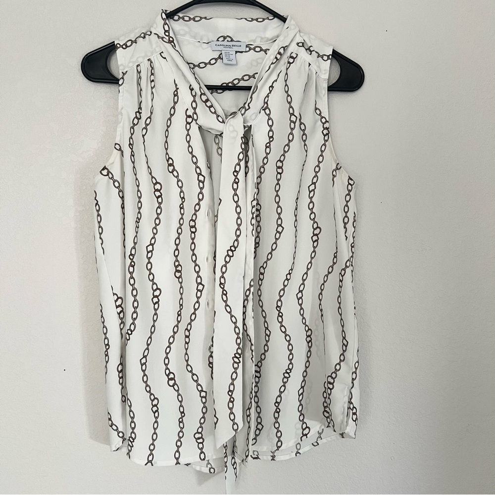 𝅺Carolina Belle Montréal Ivory Gold Chain Tie neck Sleeveless Top Size XS